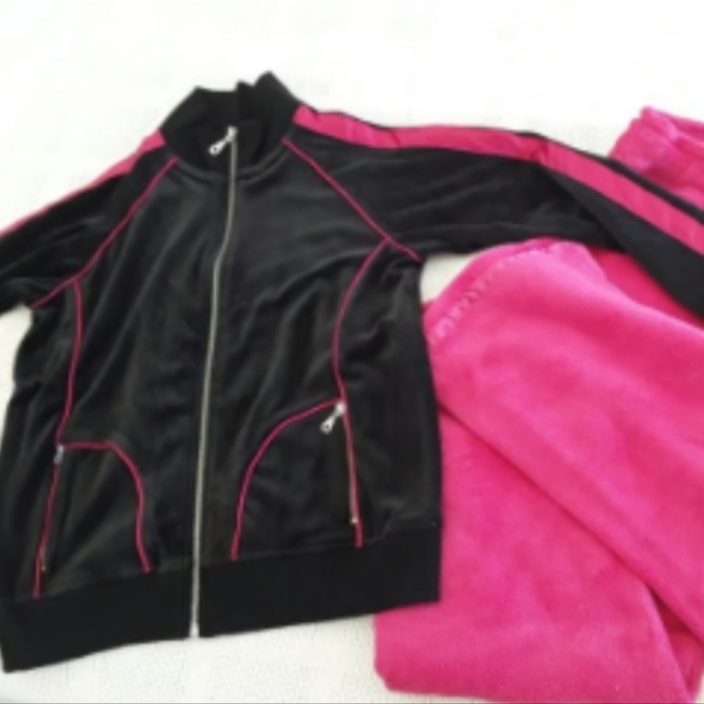 Black/Pink Velour Zip Up Jacket and Sweatpants , S/M